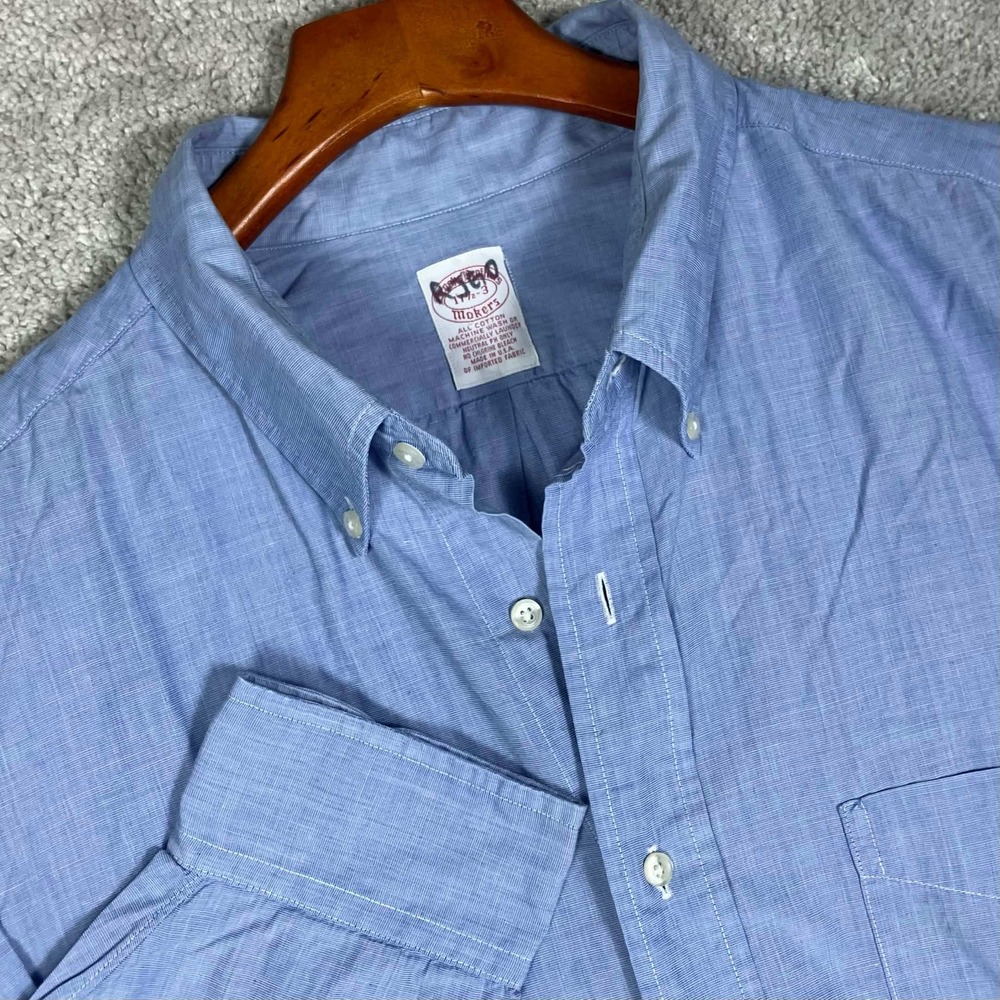 Vintage Brooks Brothers Makers Shirt Men 17.5-3 Blue Cotton Long Sleeve Made USA